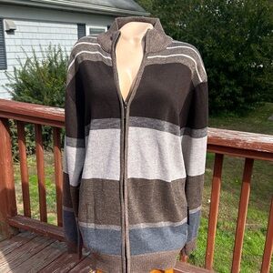 Akademiks Men's Striped Brown and Gray Cardigan Zippered Sweater XXL